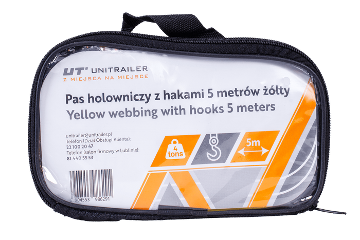 Cuerda de remolque con ganchos UNITRAILER correa de remolque 5m/50mm/4t amarilla