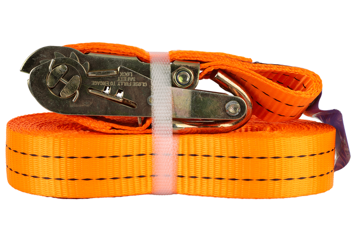 Juego de cuatro correas de transporte UNITRAILER de 10 m/35 mm/2 t de color naranja con tensor.