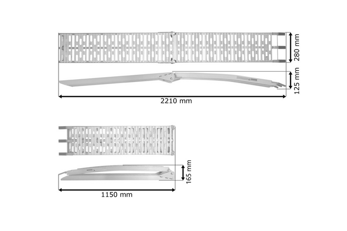 Rampa plegable UNITRAILER ALR003 de aluminio para remolque de 221 cm y 340 kg con correa y soporte.