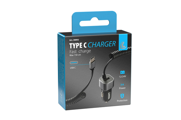 Cargador de coche LAMP USB Tipo-C, toma de encendedor de 12/24V
