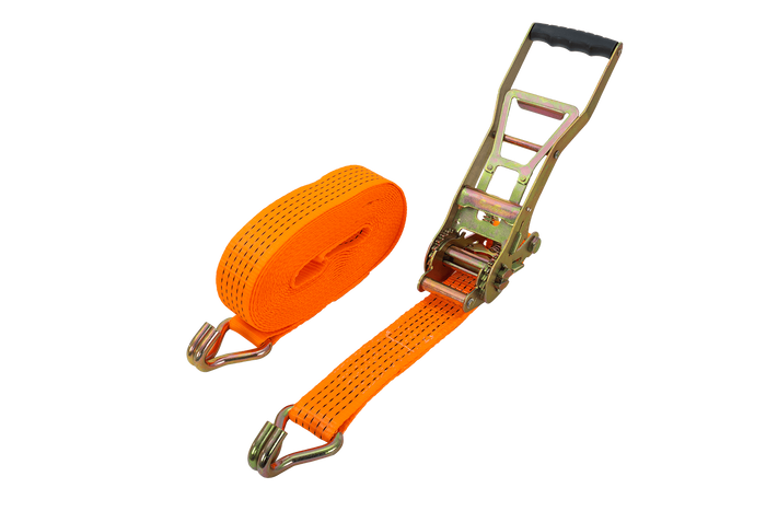 Cinta transportadora UNITRAILER ERGO de 10 m/50 mm/5 t de color naranja con tensor.