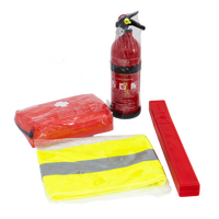 Kit de coche HERMON: botiquín de primeros auxilios, extintor, triángulo, chaleco