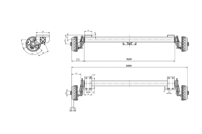 KNOTT P11359.014 VGB13 Eje con freno para remolque de barco 1350 kg 1500 mm 2000 mm 5x112