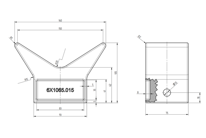 Vástago, defensa de proa KNOTT 6X1065.015 para remolque de barco