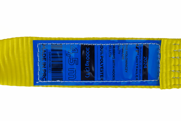 Cuerda de remolque con ganchos UNITRAILER correa de remolque 4,5m/50mm/3t amarilla