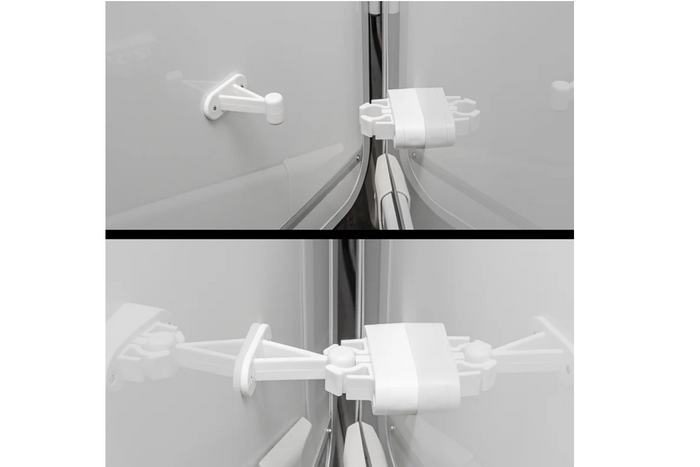 Pestillo de puerta para caravana o autocaravana ProPlus 362622V02, manilla blanca con resorte para sujetar la puerta.