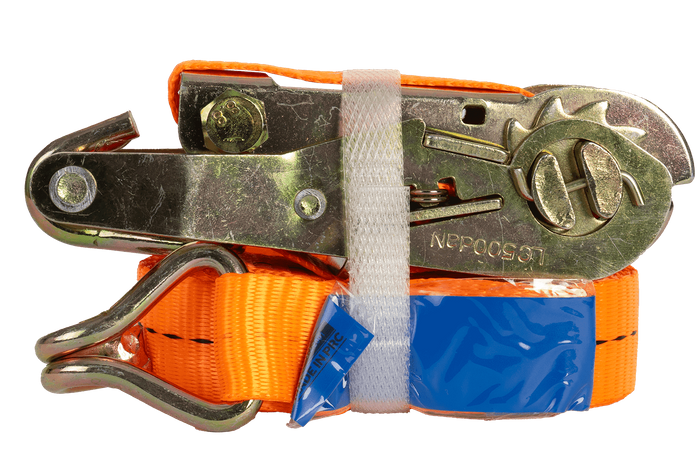 Juego de cuatro correas de transporte UNITRAILER de 5 m/25 mm/1 t de color naranja con tensor.