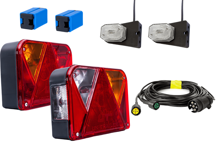 Juego de luces: luces traseras DOBPLAST DPT35 + luces de posición laterales ASPÖCK FLEXIPOINT I + arnés MANTES de 7 pines y 5,2 m
