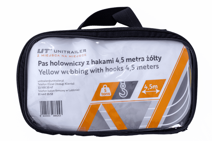 Cuerda de remolque con ganchos UNITRAILER correa de remolque 4,5m/50mm/5t amarilla