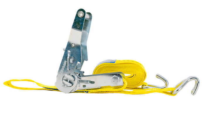 Juego de cuatro correas de transporte UNITRAILER amarillas de 3 m/25 mm/1 t con tensor.