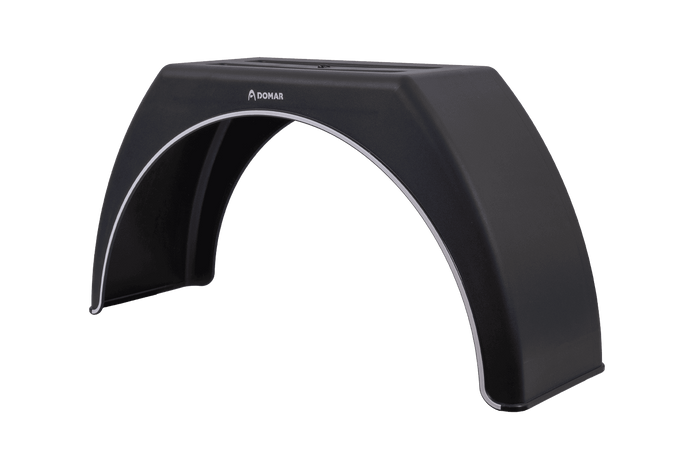 Guardabarros para remolque de 15-17,5" DOMAR DK3114, paso de rueda plano de 950/300 mm con embellecedor blanco.