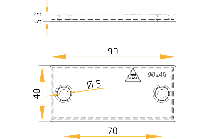 Set: cuatro reflectores rectangulares amarillos 90x40 mm con agujeros