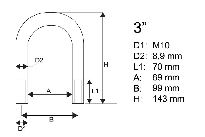 Abrazadera redonda M10 con tuercas y arandelas 89/143