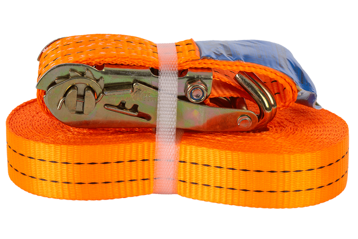 Juego de cuatro correas de transporte UNITRAILER de 12 m/35 mm/2 t de color naranja con tensor.