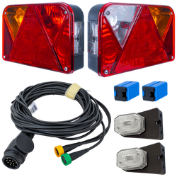 Juego de luces: luces traseras DOBPLAST DPT35 + luces de posición laterales ASPÖCK FLEXIPOINT I + arnés MANTES 5,2 m 13PIN