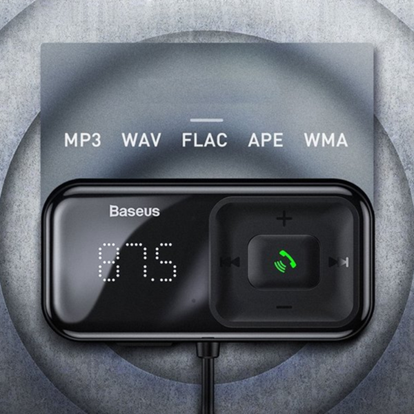 Transmisor FM BASEUS T tipo S-16 con Bluetooth 5.0, reproductor MP3 y cargador para coche con 2 puertos USB.