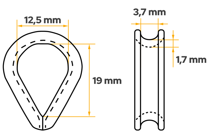 Guardacabos de cuerda DROMET KU.3, con amarre de acero, 3 mm