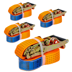 Juego de cuatro correas de transporte UNITRAILER de 6 m/50 mm/5 t de color naranja con tensor.