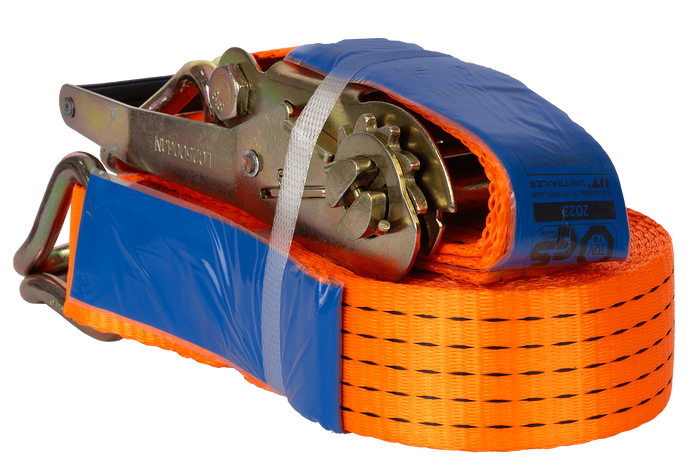 Juego de cuatro correas de transporte UNITRAILER de 12 m/50 mm/5 t de color naranja con tensor.