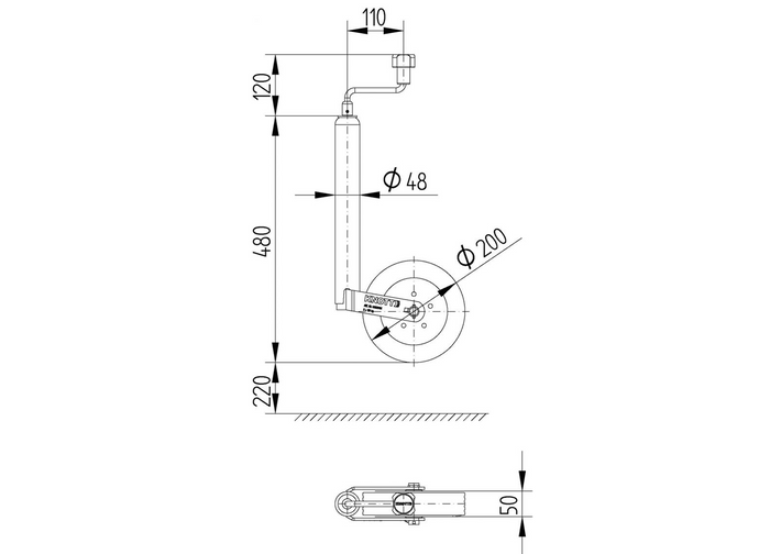 Rueda de apoyo KNOTT TK48 150 kg 48 mm 480-700 mm