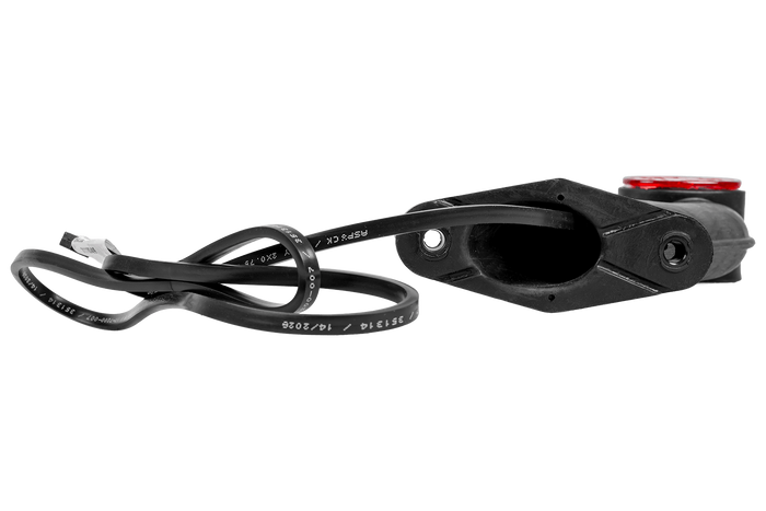 Luz de posición izquierda ASPÖCK SUPERPOINT II con brazo de goma y cable lateral.