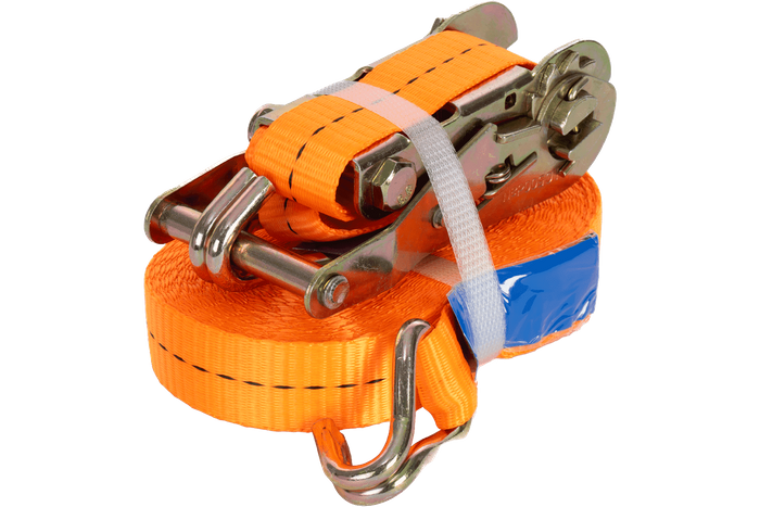 Juego de cuatro correas de transporte UNITRAILER de 10 m/25 mm/1 t de color naranja con tensor.