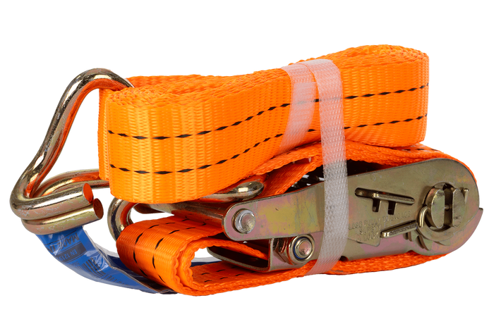 Juego de cuatro correas de transporte UNITRAILER de 3 m/35 mm/2 t de color naranja con tensor.