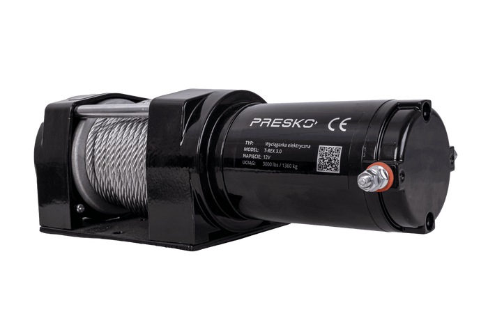 Cabrestante eléctrico para remolque PRESKO T-REX 3.0 12V 1360kg con cable de acero de 11m