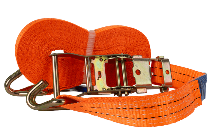 Juego de cuatro correas de transporte UNITRAILER de 12 m/35 mm/2 t de color naranja con tensor.