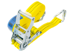 Juego de cuatro correas de transporte UNITRAILER amarillas de 6 m/35 mm/2 t con tensor.
