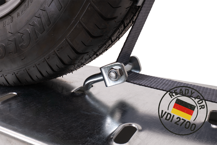 Juego de cuatro correas de transporte para remolque HEFFA CARLINE 130, correas de sujeción de ruedas 2,8 m/50 mm/5 t VDI 2700