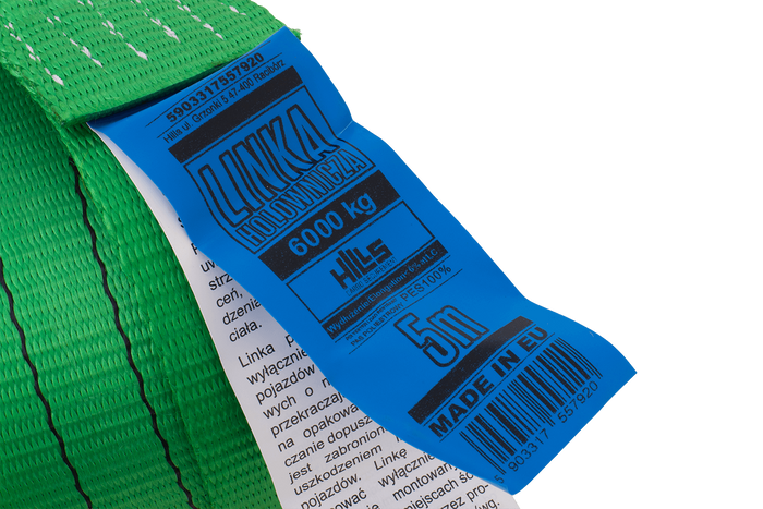 Cuerda de remolque con ganchos Correa de remolque HILLS 5m/60mm/6t verde