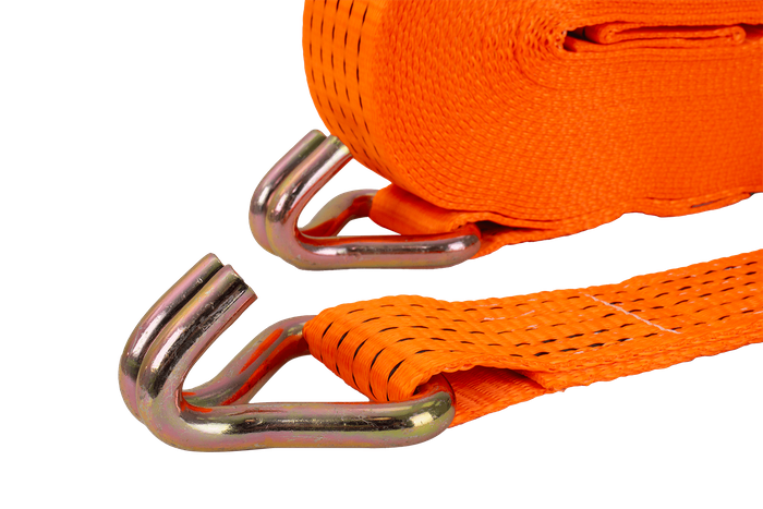 Juego de cuatro correas de transporte UNITRAILER de 15 m/50 mm/5 t de color naranja con tensor.