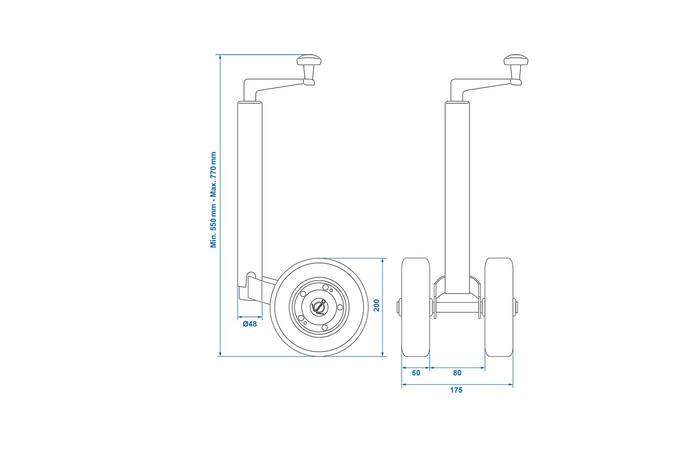 Rueda jockey ProPlus 341508V02 150 kg 48 mm 550-770 mm