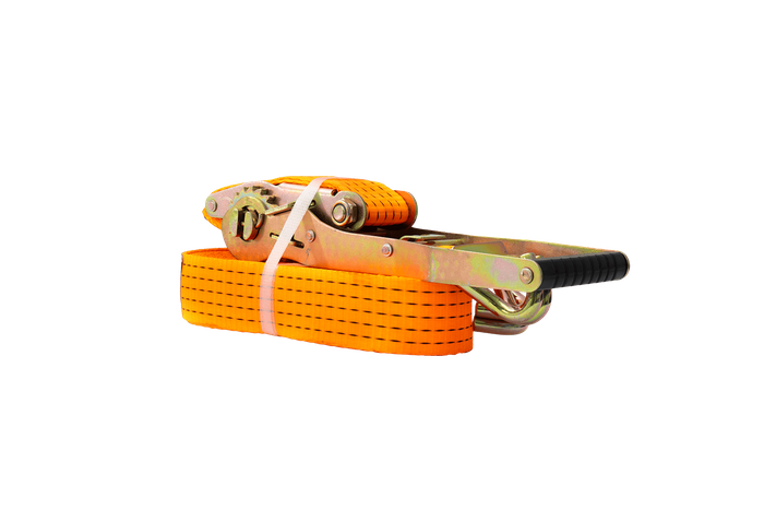 Cinta transportadora UNITRAILER ERGO de 12 m/50 mm/5 t de color naranja con tensor.
