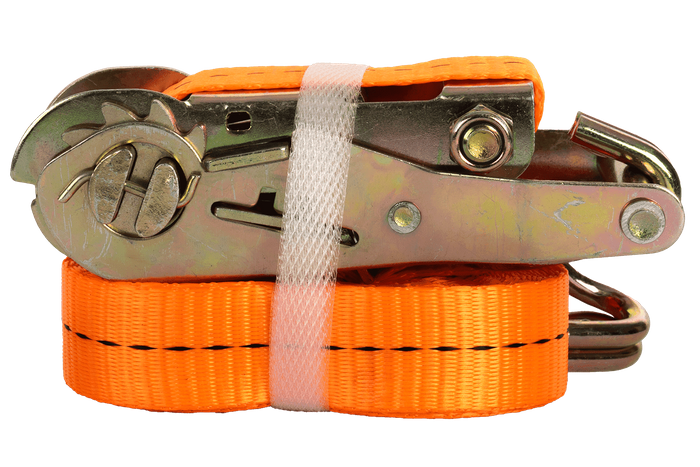 Juego de cuatro correas de transporte UNITRAILER de 5 m/25 mm/1 t de color naranja con tensor.
