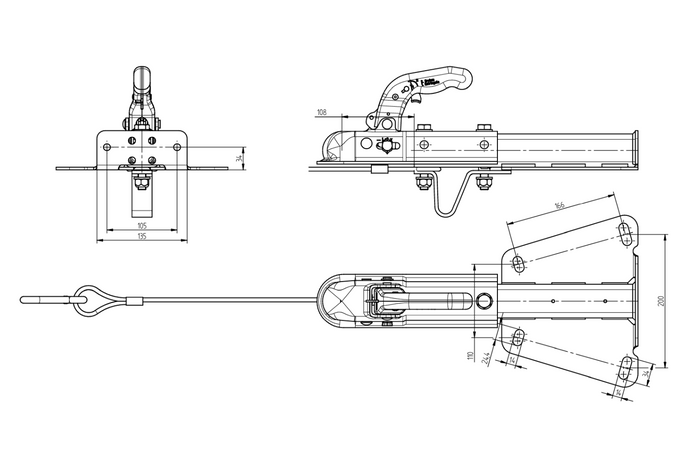 Enganche de bola KNOTT K7.5-H+KZE7.5 con soporte y cable para remolque de 750 kg con barra de tiro tipo V.