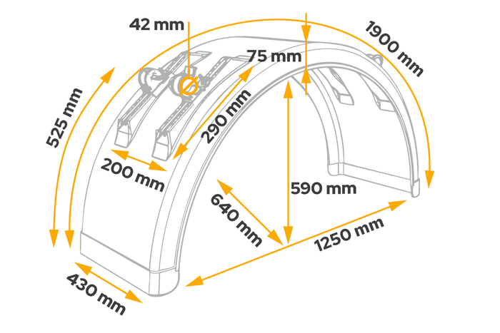 Guardabarros para remolque 19,5-22,5" DOMAR DK3075 paso de rueda 1250/430mm con soportes de montaje