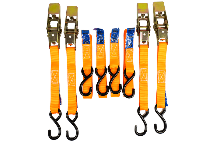 Juego de cuatro correas de transporte UNITRAILER de 4 m/25 mm/0,68 t de color naranja con tensor, en maleta.