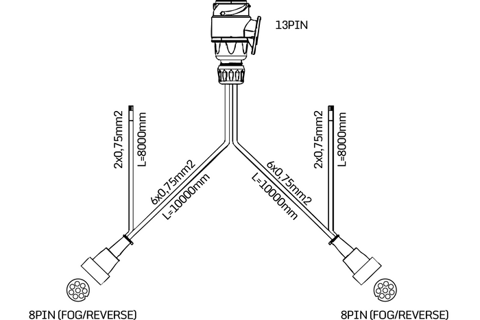 Instalación eléctrica MANTES, arnés para remolque de grúa, 10 m, enchufe 13 PIN, 2x bayonetas 8 PIN