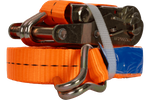 Juego de cuatro correas de transporte UNITRAILER de 10 m/25 mm/1 t de color naranja con tensor.