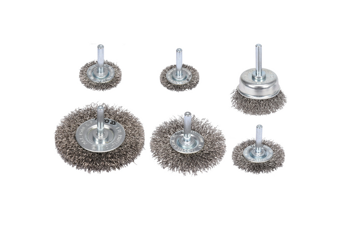 Juego de seis escobillas de acero inoxidable YATO YT-47593 con vástago para taladro