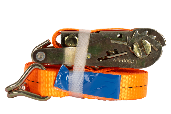 Juego de cuatro correas de transporte UNITRAILER de 8 m/25 mm/1 t de color naranja con tensor.