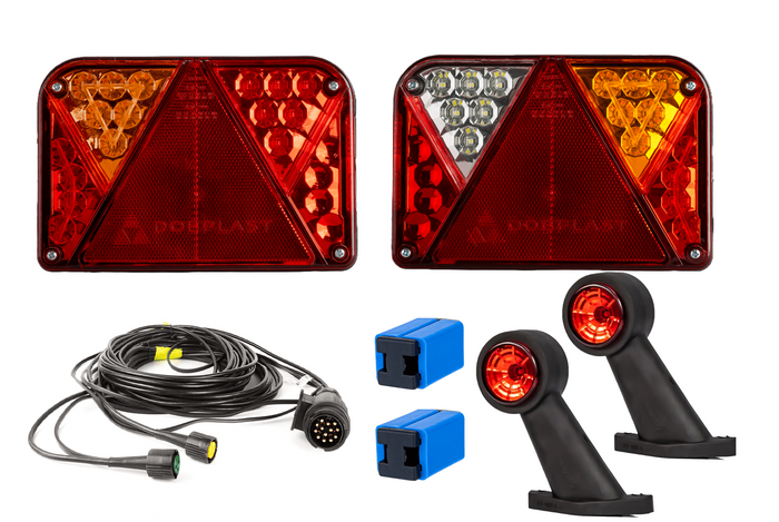Juego de luces: luces traseras LED DOBPLAST DPT35 + luces de posición laterales LED FRISTOM FT-009 + arnés MANTES 4,5 m 7PIN