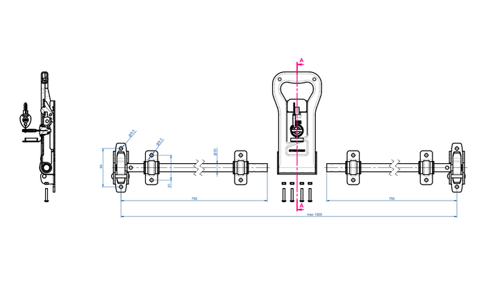 Cerradura de puerta con perno de bloqueo para remolque portacontenedores STEELPRESS ZD-03 de 1500 mm