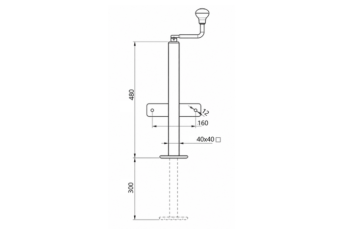 Soporte de manivela extensible KNOTT TTL40 para remolque de 500 kg, 40 mm, 480-780 mm