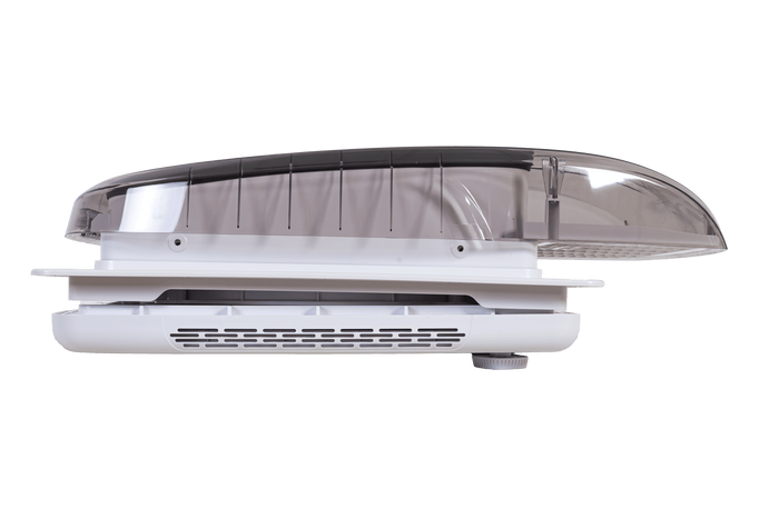Ventilador de techo automático PUNDMANN PLUS FAN para autocaravana con iluminación y persiana enrollable de 400×400 mm.