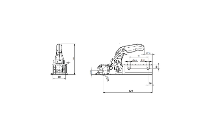 Enganche de bola KNOTT KQ14-B para remolque de 1400 kg con barra de tiro cuadrada de 60 mm.