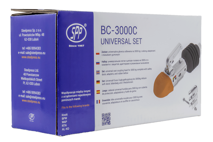 Enganche de bola STEELPRESS BC-3000C-00-00+Z3 para remolque de 3000 kg con barra de tiro de tubo de 35-50 mm, fundición gris