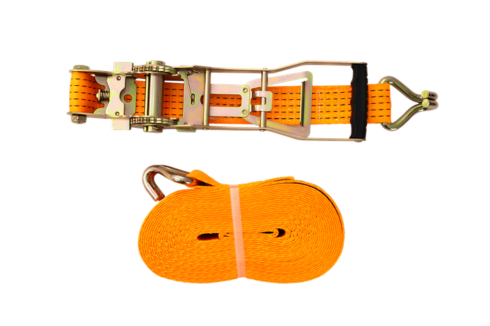 Cinta transportadora UNITRAILER ERGO de 12 m/50 mm/5 t de color naranja con tensor.